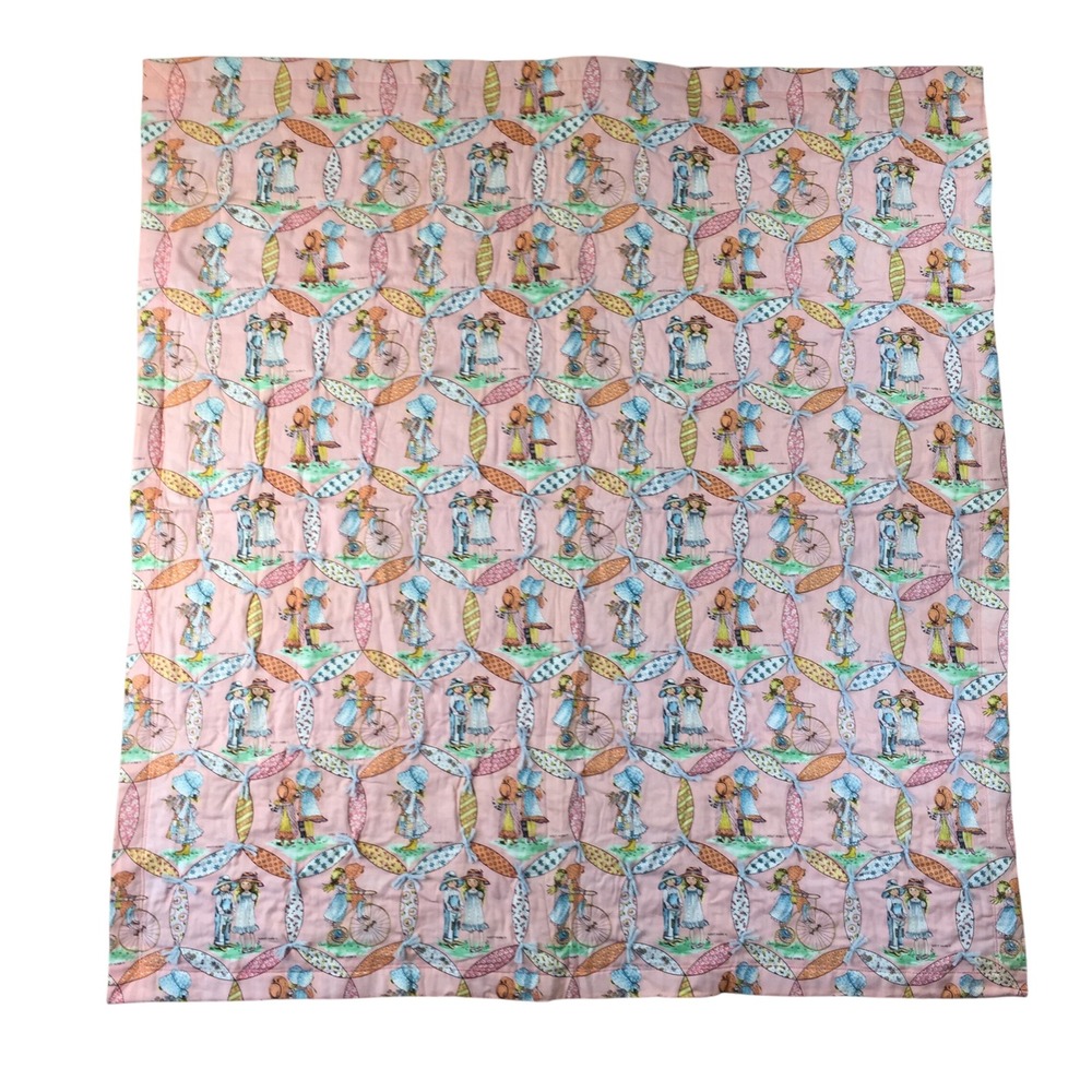 Holly Hobbie‎ Quilt Baby Blanket 41x38" Pink Retro Cottagecore Handmade Tied